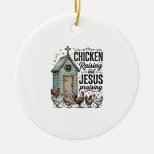 Hühner aufziehendes Jesus preisendes Vintage-Farm- Keramik Ornament