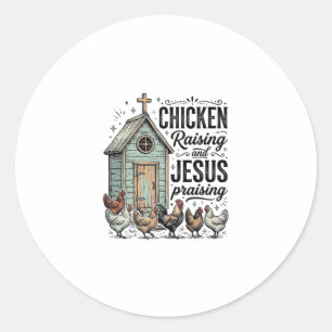 Hühner aufziehendes Jesus preisendes Vintage-Farm- Runder Aufkleber
