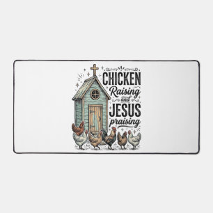 Hühner aufziehendes Jesus preisendes Vintage-Farm- Schreibtischunterlage
