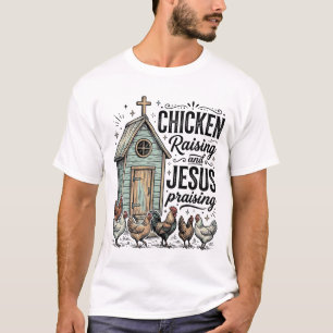 Hühner aufziehendes Jesus preisendes Vintage-Farm- T-Shirt