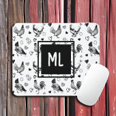 Hühner aus mit Monogramm Schwarz und Weiß, Cartoon Mousepad
