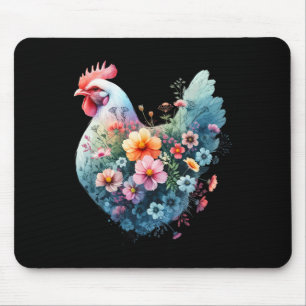 Hühner-Blumen-Kunst-Grafik Frauen Hühnerfarm Hühne Mousepad