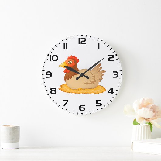 Hühner, die auf Niedlichen Nestbaum sitzen Große Wanduhr