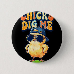 Hühner finden mich lustig von Chick Sungles Retro Button