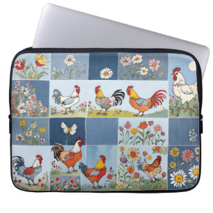 Hühner Floral Retro Denim Patchwork Plätze Laptopschutzhülle