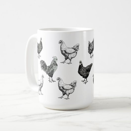 Hühner, Hähnchen und Hühner Kaffeetasse (Vorderseite Links)