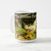 Hühner-Hennenroster und Baby-Chicks auf dem Bauern Kaffeetasse (Vorderseite Links)