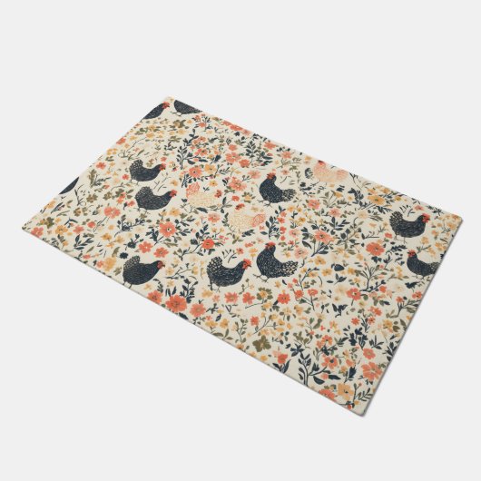 Hühner, Hühner \ Blume Hütte Fußmatte (Schrägansicht)