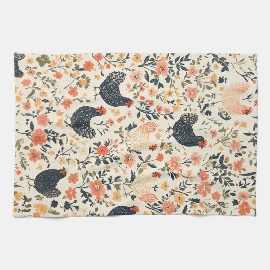 Hühner, Hühner \ Blume Hütte Geschirrtuch (Horizontal)