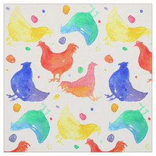 Hühner Hühnervögel Rainbow Colors Aquarell Stoff