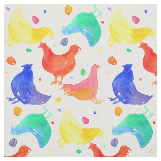 Hühner Hühnervögel Rainbow Colors Aquarell Stoff (Muster)