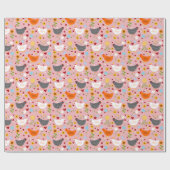 Hühner im Blumengarten Rosa Geschenkpapier (Flach)