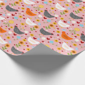 Hühner im Blumengarten Rosa Geschenkpapier (Ecke)