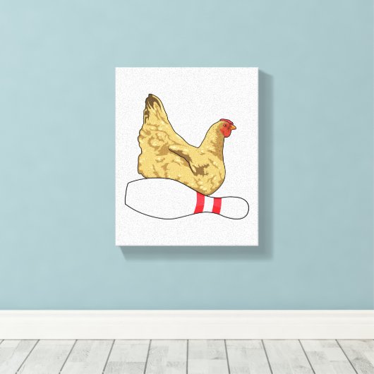 Hühner im Bowling mit Bowling Button Leinwanddruck (Insitu (Holzboden))