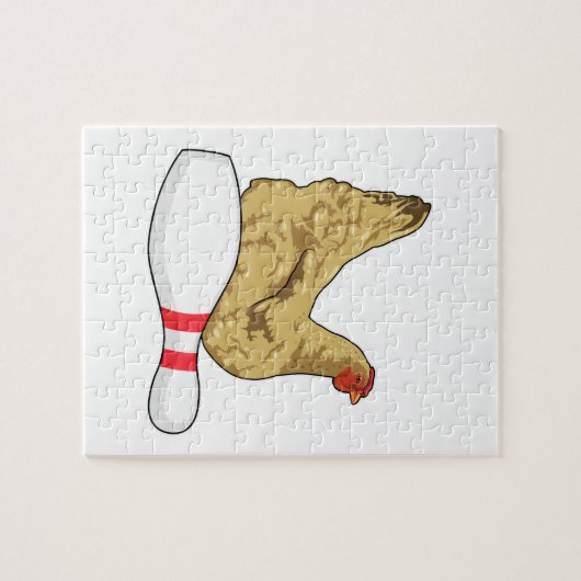 Hühner im Bowling mit Bowling Button Puzzle (Horizontal)