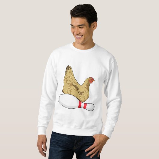 Hühner im Bowling mit Bowling Button Sweatshirt (Vorne ganz)