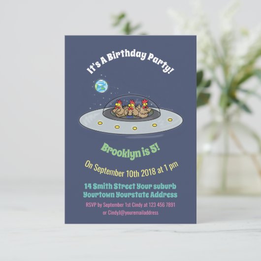 Hühner im Cartoon Einladung (Stehend Vorderseite)