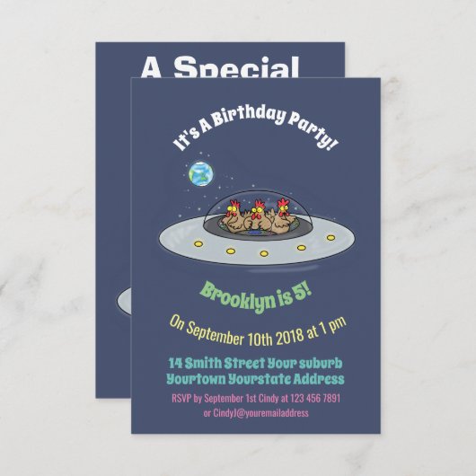 Hühner im Cartoon Einladung (Vorne/Hinten)