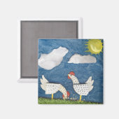Hühner im Garten - Dioramabild Magnet (Vorderseite/Rückseite)
