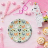 Hühner im Garten mit Blume, grün Pappteller (Party)