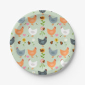 Hühner im Garten mit Blume, grün Pappteller (Vorderseite)