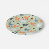 Hühner im Garten mit Blume, grün Pappteller (Schrägansicht)