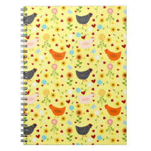 Hühner im Garten mit Blume und Bugs Notizblock