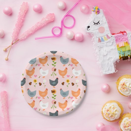 Hühner im Garten mit Blume und Bugs Pappteller (Party)