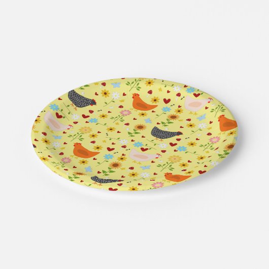 Hühner im Garten mit Blume und Bugs Pappteller (Schrägansicht)