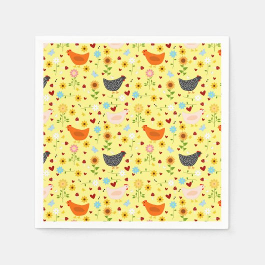 Hühner im Garten mit Blume und Bugs Serviette (Vorderseite)