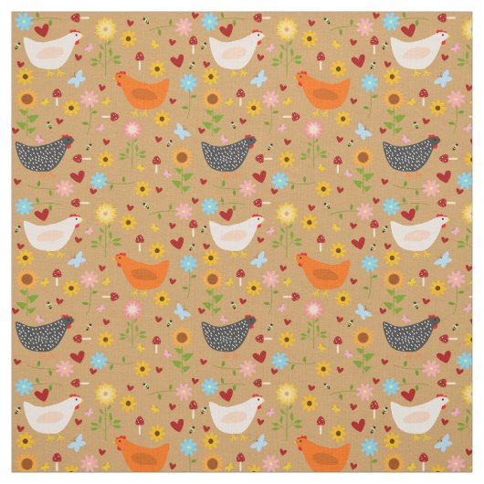 Hühner im Garten mit Blume und Bugs Stoff (Muster)