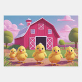 Hühner im Hühnerhof Frühlingsfreude Geschenkpapier Set (Vorderseite)