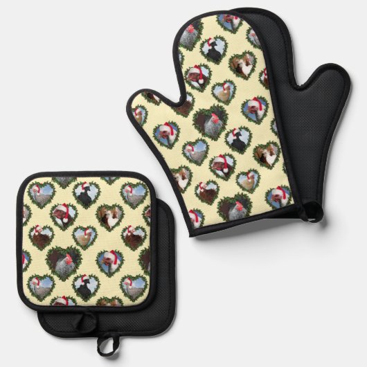 Hühner im Kraut Weihnachten im Herzen Ofenhandschuh & Topflappen-Set (Vorderseite/Rückseite)