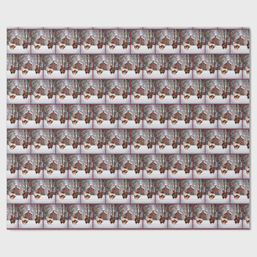 Hühner im Schnee Geschenkpapier (Flach)