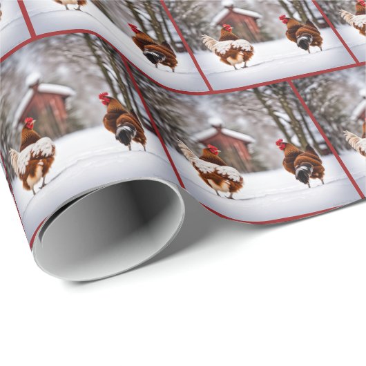 Hühner im Schnee Geschenkpapier (Rolleneckpunkt)