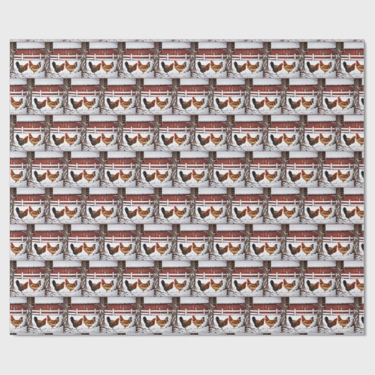 Hühner im Schnee Geschenkpapier (Flach)