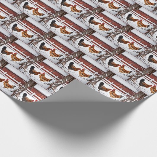Hühner im Schnee Geschenkpapier (Ecke)