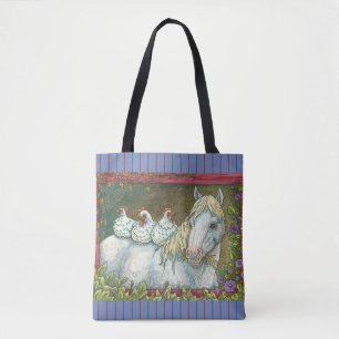 HÜHNER IM STALL, PFERD-TRAGETASCHE Blau Tasche