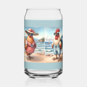 Hühner in Badeanzügen am Meer Dosenglas