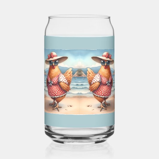 Hühner in Badeanzügen am Meer Dosenglas (Rechts)