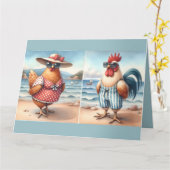 Hühner in Badeanzügen am Meer Karte (Gelbe Blume)