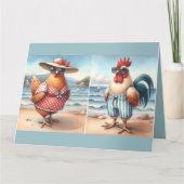 Hühner in Badeanzügen am Meer Karte (Vorderseite)