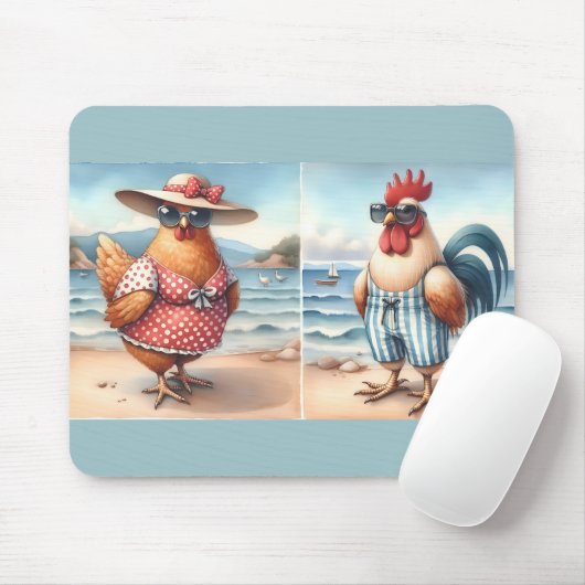Hühner in Badeanzügen am Meer Mousepad (Mit Mouse)