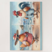 Hühner in Badeanzügen am Meer Puzzle (Vertikal)