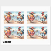 Hühner in Badeanzügen am Meer Rechteckiger Aufkleber (Blatt)