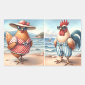 Hühner in Badeanzügen am Meer Rechteckiger Aufkleber (Vorderseite)