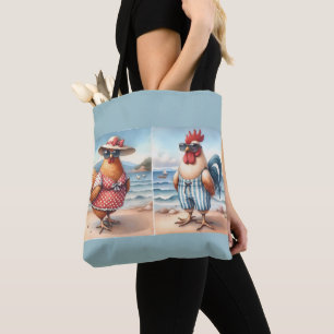 Hühner in Badeanzügen am Meer Tasche