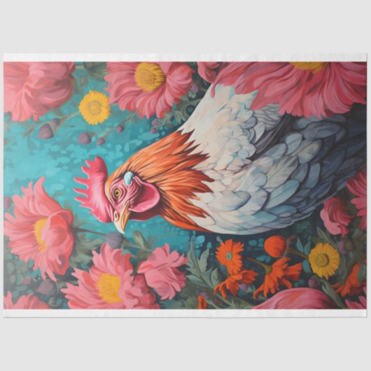 Hühner in Blume 2 Dekoupage Papier (Vorderseite)