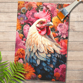 Hühner in Blume 4 Dekoupage Paper Seidenpapier