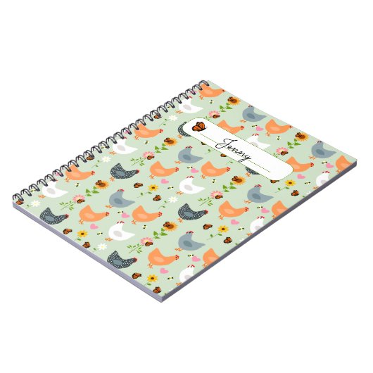 Hühner in den Blume Personalisiertes Notebook Notizblock (Linke Seite)